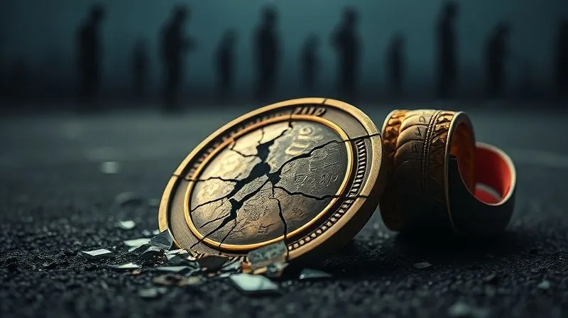 A photorealistic image depicting a shattered trophy or a broken sports medal, lying on a dark, textured surface, with faint, blurred silhouettes of athletes in the background. Cinematic lighting highlights the cracks and damage, sharp focus on the broken award, depth of field blurring the background, 8K hyper-detailed, conveying the hidden costs and broken promises of neglect in sports.