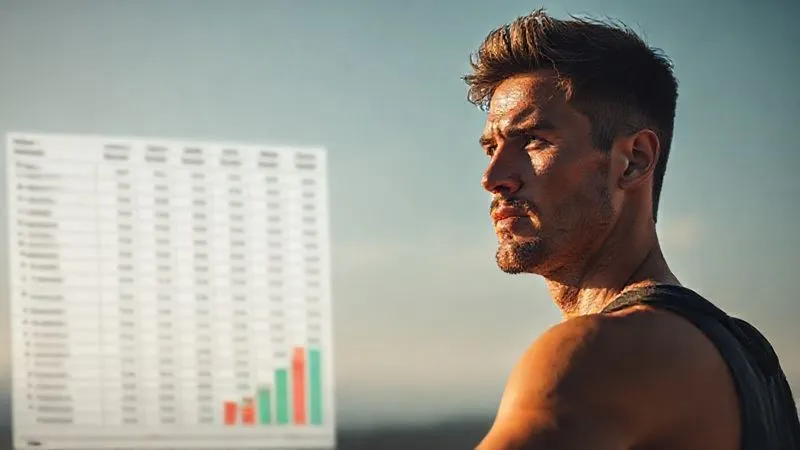 photorealistic, professional photography, 8K, cinematic lighting, sharp focus, depth of field, shot on a high-end DSLR. A professional athlete looking confidently at a clear horizon, with a blurred background showing a detailed financial spreadsheet and a retirement savings chart. The image conveys long-term financial security and strategic planning.