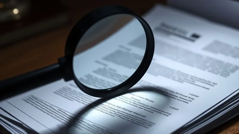 A photorealistic, professional photography, 8K, cinematic lighting, sharp focus, depth of field, shot on a high-end DSLR, depicting a magnifying glass hovering over a stack of official-looking, partially redacted documents. The light dramatically illuminates the intricate details of the text and paper, emphasizing the meticulous process of evidence gathering and legal scrutiny. A subtle hint of a fingerprint or forensic tool is visible in the background.