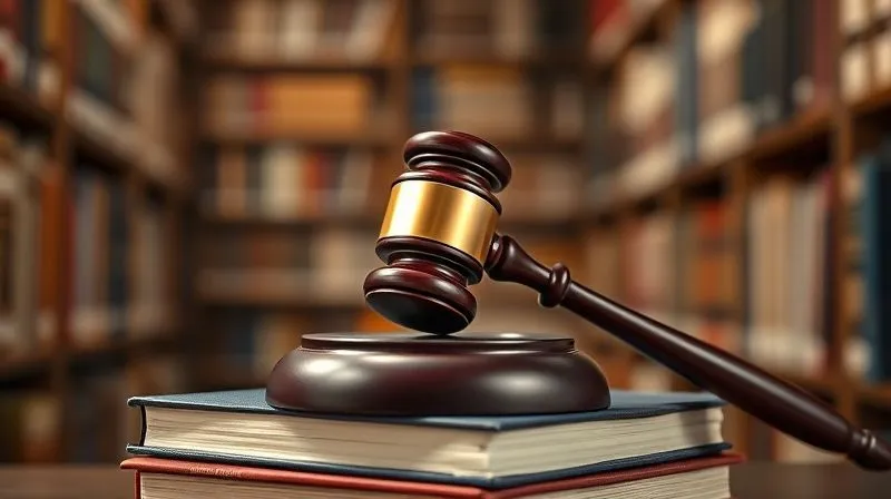 A photorealistic image of a gavel lying on a stack of legal books, with a blurred background of a collegiate library. The gavel is in sharp focus, reflecting light, conveying a sense of finality and legal judgment. Cinematic lighting, depth of field, 8K hyper-detailed, shot on a high-end DSLR.