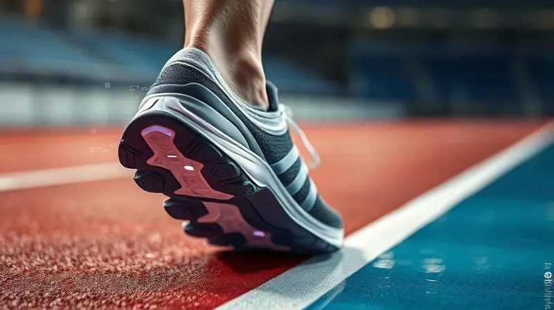 A photorealistic close-up of an athlete's advanced sportswear, perhaps a running shoe with a unique sole or a swimming cap, with subtle digital elements overlaid, suggesting technological enhancement. The focus is on the innovative design, with a blurred track or pool in the background. Cinematic lighting, sharp focus, depth of field. 8K hyper-detailed, professional photography.