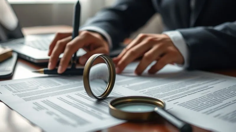 A photorealistic close-up of a legal professional's hands meticulously organizing and highlighting sections of dense legal documents on a polished desk. A small magnifying glass rests on a key paragraph. Cinematic lighting, sharp focus on the hands and documents, depth of field blurring a laptop in the background showing legal research. 8K hyper-detailed, shot on a high-end DSLR.