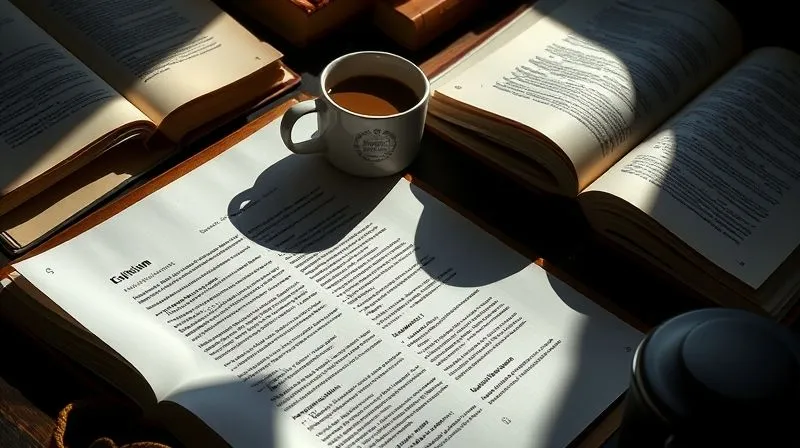 Photorealistic, professional photography, 8K, cinematic lighting, sharp focus, depth of field, shot on a high-end DSLR. A legal brief with highlighted sections and annotations, surrounded by reference books and a cup of coffee, symbolizing rigorous legal research and strategic planning. The light source creates dramatic shadows, emphasizing the intensity of the work.