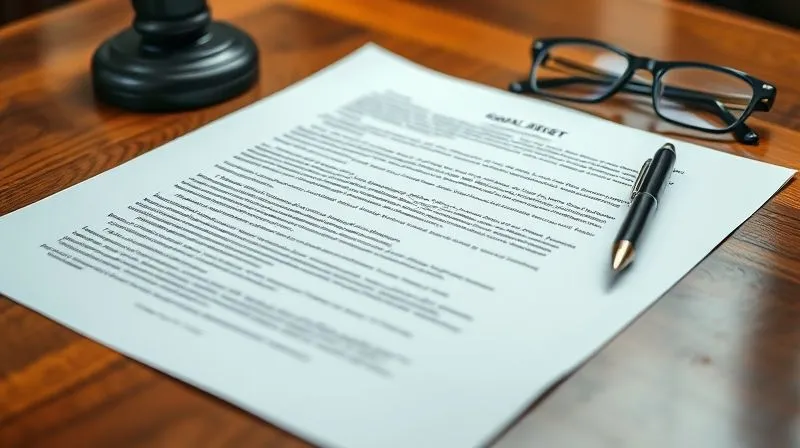 photorealistic, professional photography, 8K, cinematic lighting, sharp focus, depth of field, shot on a high-end DSLR, a legal brief or document open on a polished wooden table, with a pen and a pair of reading glasses nearby. The document's text is partially visible, showing legal jargon and citations, conveying meticulous research and careful argumentation.