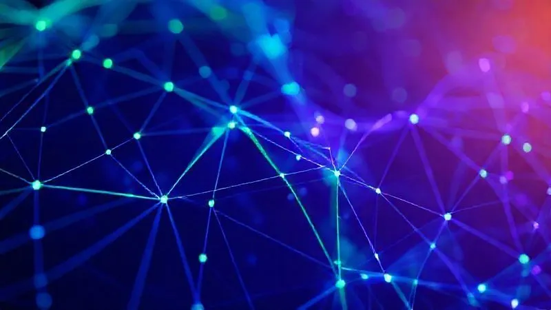 A photorealistic, professional photography, 8K, cinematic lighting, sharp focus, depth of field, shot on a high-end DSLR, of two distinct corporate networks, represented by glowing blue and green lines, gradually merging and intertwining into a single, unified, and more robust purple network, symbolizing successful post-merger GDPR integration and harmonization of data policies.