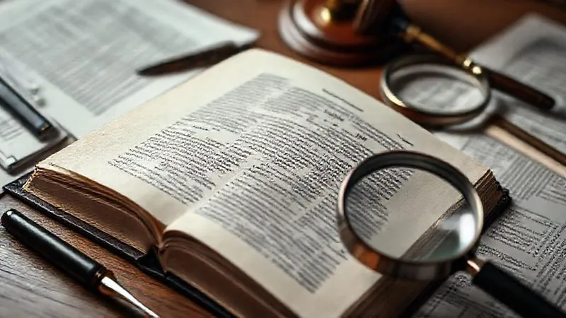 A photorealistic image of a dense legal textbook open to a section on employment law, surrounded by various legal documents and a magnifying glass, emphasizing complexity and the need for careful scrutiny. Professional photography, 8K, cinematic lighting, sharp focus on the text, depth of field blurring the background, shot on a high-end DSLR.