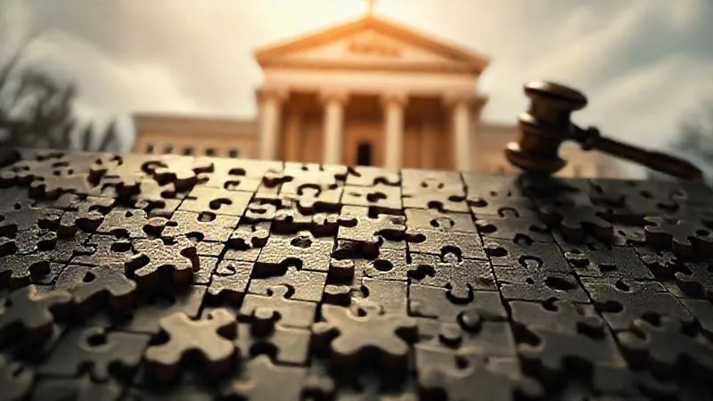 Photorealistic image depicting a complex legal puzzle with several pieces missing or ill-fitting, symbolizing legal flaws in an arbitration award, 8K, cinematic lighting, sharp focus on the puzzle, depth of field blurring a courthouse background, shot on a high-end DSLR.