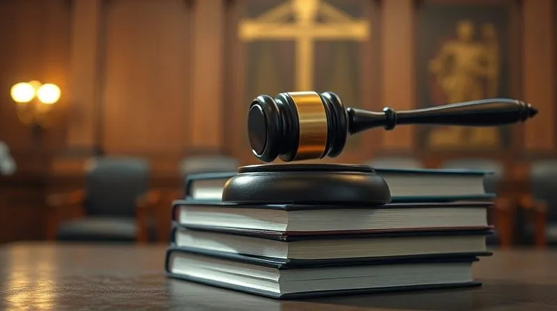 A photorealistic close-up of a federal court judge's gavel resting on a stack of law books, with the blurred background of a courtroom. The lighting is dramatic, emphasizing the gravity of judicial review. 8K, professional photography, sharp focus on the gavel and books.