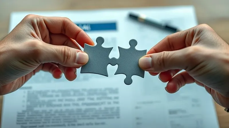 A photorealistic image of several hands holding perfectly interlocking puzzle pieces, forming a complete corporate structure, professional photography, 8K, cinematic lighting emphasizing the precise fit, sharp focus on the hands and puzzle, depth of field blurring a background of legal documents, shot on a high-end DSLR, symbolizing the precise 'control' required for Section 351.