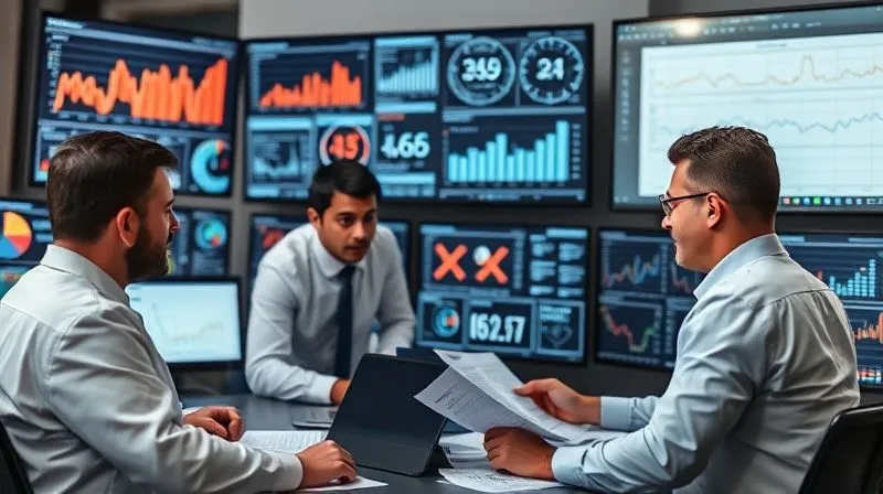 A photorealistic image of a team of data scientists and legal experts collaborating, surrounded by multiple screens displaying complex charts, graphs, and legal documents. Cinematic lighting, sharp focus on the collaborative efforts, depth of field blurring the background, 8K hyper-detailed, professional photography, shot on a high-end DSLR.