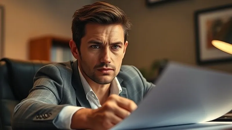 A photorealistic image of a person sitting at a desk, looking determined and focused, with a blurred legal document in front of them. The lighting is strong and purposeful, highlighting their resolute expression. The background is a soft, professional office. 8K, cinematic lighting, sharp focus on the person's face, depth of field, shot on a high-end DSLR, professional photography.