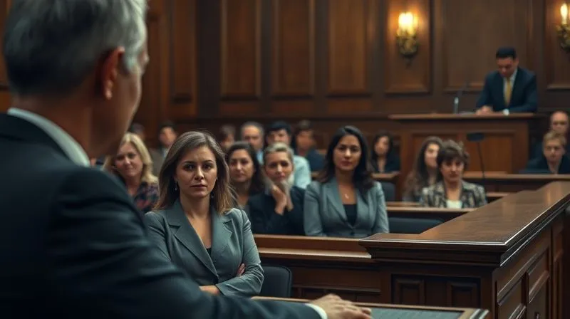 photorealistic, professional photography, 8K, cinematic lighting, sharp focus, depth of field, shot on a high-end DSLR. A tense courtroom scene, focusing on the jury box where jurors are intently watching an attorney at a podium, their expressions a mix of concentration and skepticism. The judge is partially visible in the background, with a sense of high stakes and judicial scrutiny.
