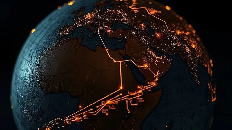 A photorealistic image of a weathered globe, cracked in places, with glowing digital circuits tracing across its surface, symbolizing the intersection of traditional global governance and new technological pressures. Cinematic lighting, sharp focus on the digital circuits, depth of field blurring the background. 8K hyper-detailed, shot on a high-end DSLR.