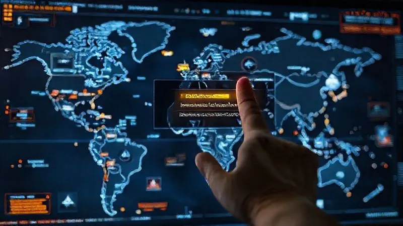 A photorealistic, professional photography, 8K, cinematic lighting, sharp focus, depth of field image of a futuristic digital interface displaying various global risks like rising sea levels, severe weather patterns, and cyber-attack alerts, overlaid on a world map. A hand points to a highlighted legal clause on the screen, symbolizing proactive legal adaptation.