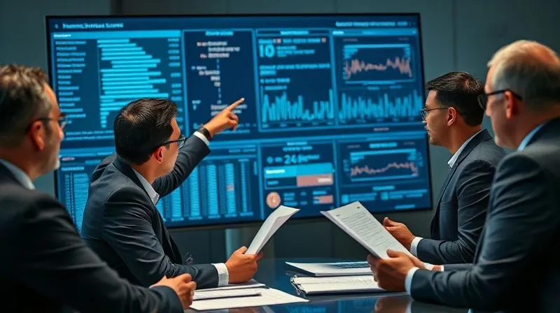 A photorealistic, professional photography, 8K, cinematic lighting shot of a legal team collaborating around a large monitor displaying complex blockchain transaction flows and legal documents. One lawyer is pointing at a specific data point on the screen, while another is taking notes. Sharp focus on the team and documents, depth of field blurring the office background, conveying the intensity and detail of a crypto fraud investigation.