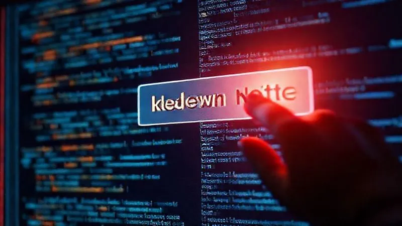A digital hand clicking a "takedown notice" button on a glowing screen, with lines of code in the background dissolving into pixels, representing digital enforcement. photorealistic, professional photography, 8K, cinematic lighting, sharp focus, depth of field, shot on a high-end DSLR.