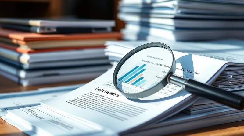 A photorealistic image of a stack of meticulously organized legal documents, folders, and binders, with a magnifying glass resting on a highlighted section of a country conditions report. The scene suggests detailed research and thorough preparation, bathed in natural light. 8K, sharp focus on the documents, depth of field, shot on a high-end DSLR, professional photography.