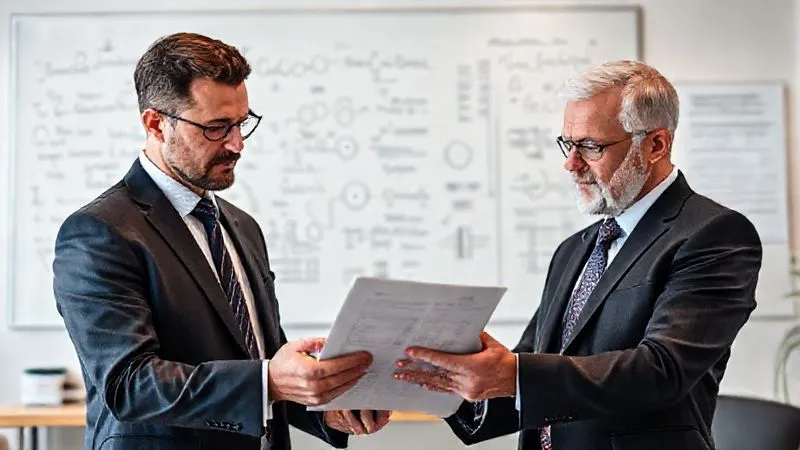 A photorealistic image of two legal professionals, one a defense attorney and the other a forensic toxicologist, in a modern, well-lit office, reviewing a complex toxicology report on a tablet. They are engaged in serious discussion, with a whiteboard in the background showing complex chemical formulas and legal notes. Professional photography, 8K, cinematic lighting, sharp focus on their faces and the tablet, depth of field.