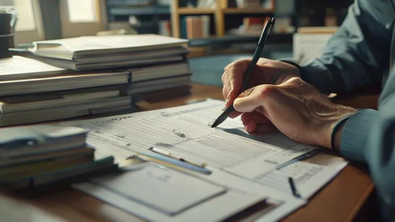 A photorealistic, professional photography of a meticulously organized desk with neatly stacked folders, a detailed checklist being reviewed, and a focused individual's hands holding a pen, suggesting thorough preparation. 8K, cinematic lighting, sharp focus on the documents, depth of field, shot on a high-end DSLR.