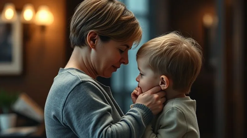 A photorealistic, professional photography, 8K, cinematic lighting, sharp focus, depth of field, shot on a high-end DSLR of a tender moment between a parent figure and a child, perhaps holding hands or embracing, with a blurred, dimly lit background suggesting a legal office or courthouse, conveying protection, comfort, and emotional support amidst a challenging legal journey. The focus is on the human connection and resilience.