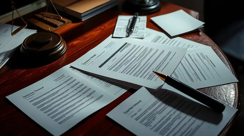 A photorealistic image of a complex legal document or case file, with various papers, notes, and possibly a DNA test report scattered across a polished wooden desk. The lighting is dramatic, casting deep shadows, emphasizing the intricacy and potential pitfalls of legal processes. A single, distinct red pen mark or highlight indicates a critical detail. 8K hyper-detailed, professional photography, cinematic lighting, sharp focus, depth of field, shot on a high-end DSLR.