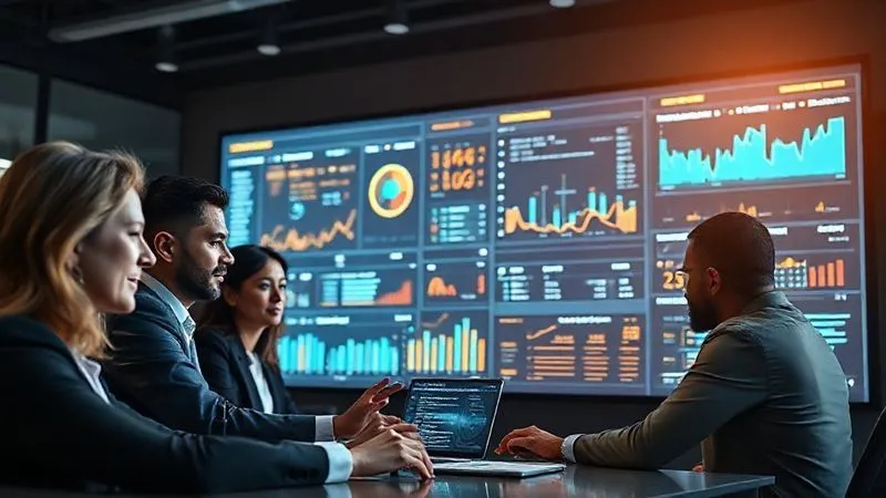 A photorealistic, professional photography image of a diverse legal and technical team intensely collaborating around a large digital dashboard displaying real-time complaint data and analytics, with glowing charts and graphs. Cinematic lighting, sharp focus on the team's faces and the screen, depth of field, 8K hyper-detailed, shot on a high-end DSLR.