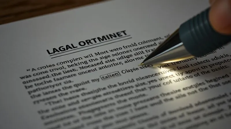A photorealistic close-up of a legal document where complex paragraphs are being highlighted and rewritten with simpler, more accessible language using a glowing digital pen, symbolizing clarity and simplification, professional photography, 8K, cinematic lighting.