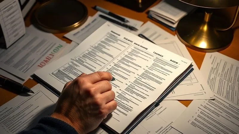 A close-up, photorealistic image of a person's hand meticulously highlighting specific sections of a dense sports league rulebook with a pen, surrounded by scattered notes and legal pads, under focused desk lamp light. 8K, cinematic lighting, sharp focus, depth of field.