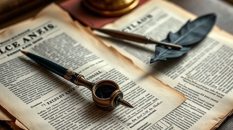A photorealistic image of antique legal documents with quill pens and inkwells, illuminated by soft, historical light, conveying the weight of legal precedent and historical decisions, 8K hyper-detailed, sharp focus, depth of field.