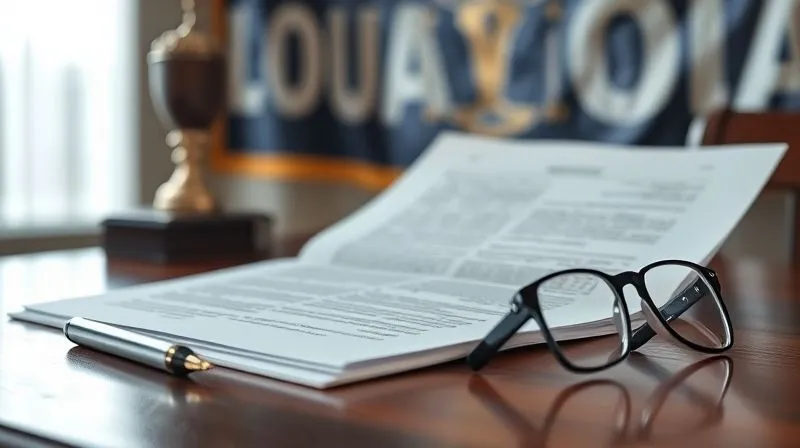 A photorealistic, professional photography, 8K, cinematic lighting, sharp focus, depth of field, shot on a high-end DSLR, of a meticulously organized legal brief or appeal document open on a polished wooden table, with a pen and reading glasses beside it, and a blurred background of a sports trophy or team banner, symbolizing the fight for justice and integrity.