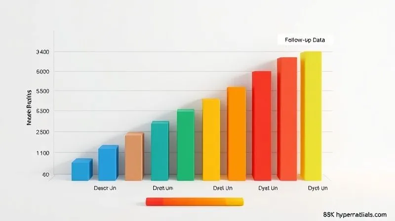 A photorealistic 3D bar chart showing a decrease in problem behaviors and an increase in positive behaviors over time, with clear labels for 'Intervention Start' and 'Follow-up Data'. The chart should be clean, professional, and visually compelling, using cinematic lighting and sharp focus to highlight the data trends, 8K hyper-detailed.