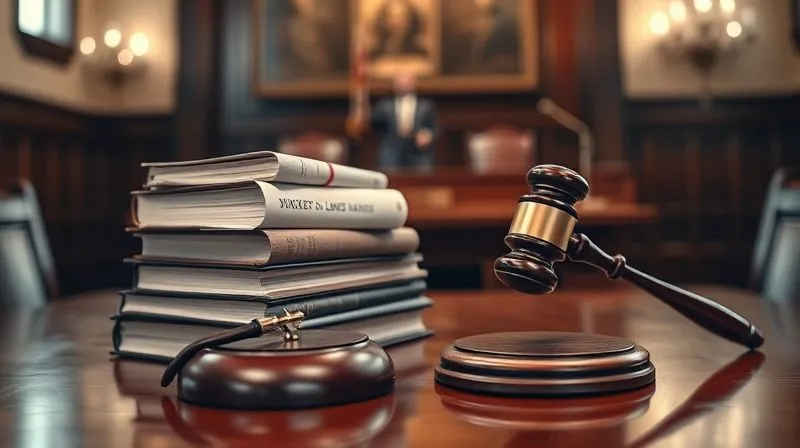 A photorealistic, professional photography, 8K, cinematic lighting, sharp focus, depth of field, shot on a high-end DSLR, depicting a stack of legal texts and a gavel on a polished wooden table, with a subtle, blurred background of a courtroom. The lighting is solemn and authoritative, emphasizing the weight and seriousness of legal intervention.