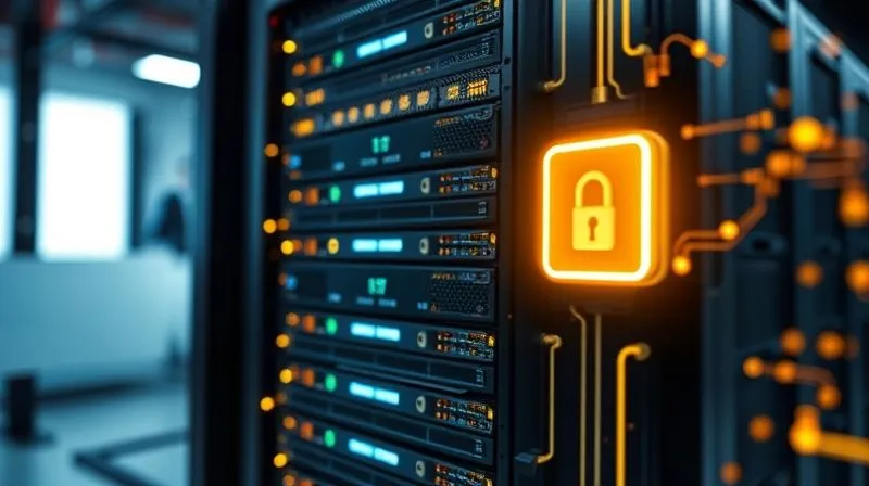A photorealistic image of a secure, glowing cloud server rack with intricate digital security overlays, professional photography, 8K, cinematic lighting, sharp focus on the server, depth of field blurring a background of legal documents, shot on a high-end DSLR, symbolizing enhanced cloud security after a breach.