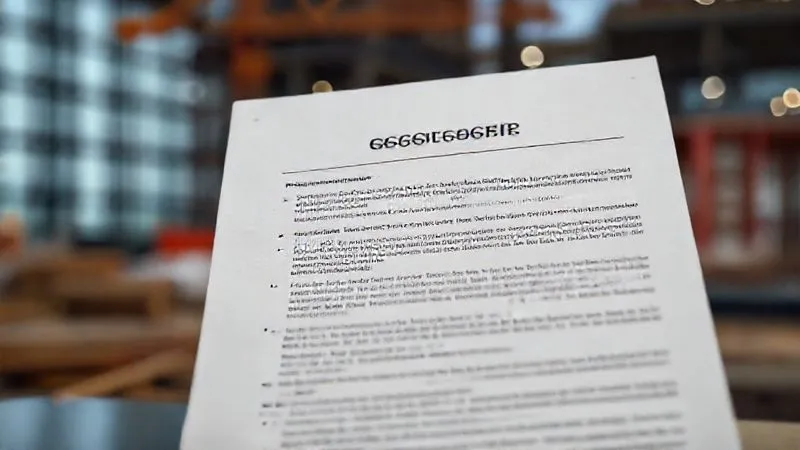 A photorealistic image of a legal document or contract with a blurred background of a construction site, highlighting sections on environmental liability, professional photography, 8K, cinematic lighting, sharp focus, depth of field, shot on a high-end DSLR.