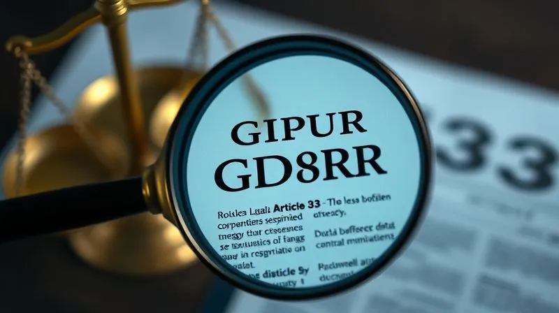 A photorealistic image depicting a complex legal scale balancing data privacy and corporate responsibility, with a magnifying glass hovering over the GDPR Article 83 text, cinematic lighting, sharp focus.