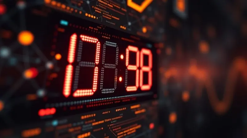photorealistic, professional photography, 8K, cinematic lighting, sharp focus, depth of field, shot on a high-end DSLR, a digital clock face rapidly counting down, with glowing binary code fading into obscurity around it, symbolizing the ephemeral nature of digital evidence. The background is a blurred, urgent network diagram. Emotionally resonant, conveying urgency.
