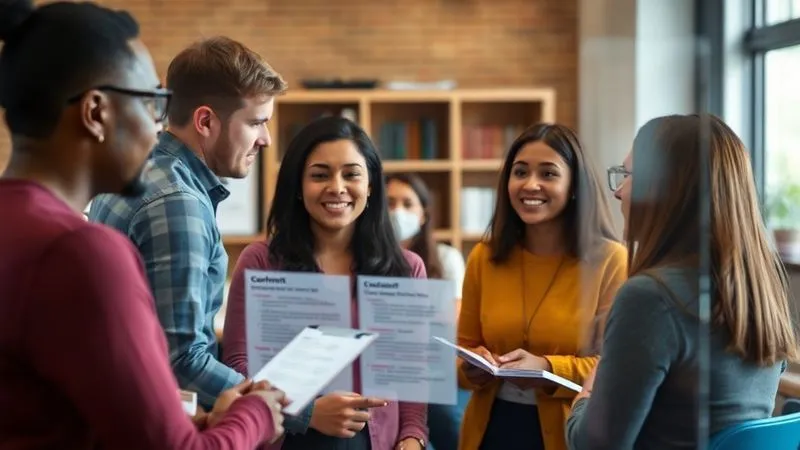 A photorealistic image of a diverse group of parents and educators engaged in a transparent discussion about student data privacy, with a blurred digital interface showing consent forms in the background. Professional photography, cinematic lighting, sharp focus on the group, depth of field, 8K hyper-detailed, shot on a high-end DSLR.
