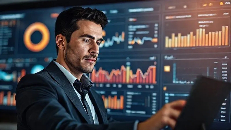 A photorealistic image of a business professional calmly navigating a digital dashboard showing positive brand sentiment and reputation metrics, with a serene expression. In the background, a blurry representation of negative online comments is being pushed away. Cinematic lighting, sharp focus on the professional and dashboard, depth of field, 8K, professional photography, shot on a high-end DSLR.