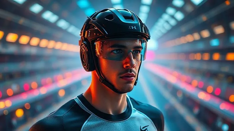 A photorealistic image of a futuristic athlete avatar in a vibrant, immersive metaverse environment, with glowing data streams surrounding it, representing the challenges and opportunities of virtual rights. Professional photography, 8K, cinematic lighting, sharp focus on the avatar, depth of field blurring the background metaverse, shot on a high-end DSLR.