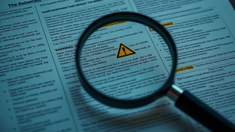 A photorealistic image of a complex legal document with multiple highlighted sections and warning signs, overlaid with a magnifying glass, symbolizing intense regulatory scrutiny and the intricate nature of employment law, cinematic lighting, sharp focus, depth of field, 8K hyper-detailed.