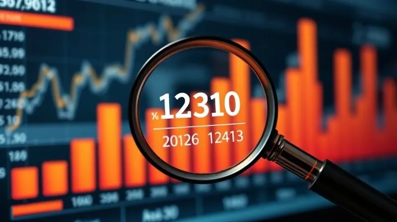 A photorealistic 3D bar chart showing complex financial data and IP valuation metrics, with a magnifying glass hovering over a key data point, indicating detailed analysis. Cinematic lighting, sharp focus, depth of field, 8K hyper-detailed, professional photography, shot on a high-end DSLR. Evokes financial scrutiny and precision.