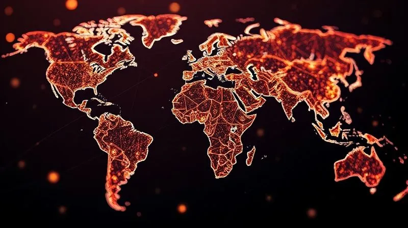 A photorealistic image of a complex, glowing network of digital nodes and lines superimposed over a world map, representing the interconnectedness of the digital economy. Subtle currency symbols flow through the network. Cinematic lighting, sharp focus, depth of field, 8K hyper-detailed, professional photography, shot on a high-end DSLR. Evokes global digital finance and regulation.