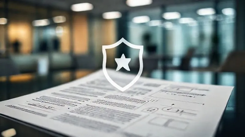 photorealistic, professional photography, 8K, cinematic lighting, sharp focus, depth of field, shot on a high-end DSLR, a complex, intricate legal document with multiple seals and signatures, overlaid with a subtle, protective shield graphic, representing proactive corporate defense planning. The background is a blurred modern office environment.