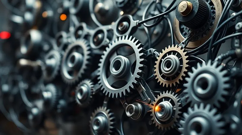 A photorealistic, professional photography, 8K, cinematic lighting, sharp focus, depth of field, shot on a high-end DSLR of a complex, intertwined network of gears and circuits, with some parts seamlessly connecting while others show friction and sparks, symbolizing the challenges and successes of post-acquisition integration across diverse systems.