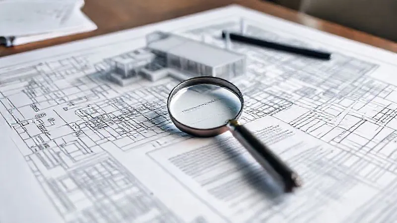 photorealistic, professional photography, 8K, cinematic lighting, sharp focus, depth of field, shot on a high-end DSLR, a detailed blueprint of a modern, eco-friendly building spread across a table, with legal documents and contracts partially obscuring it, highlighting the intersection of design and law, a magnifying glass resting on a critical clause.