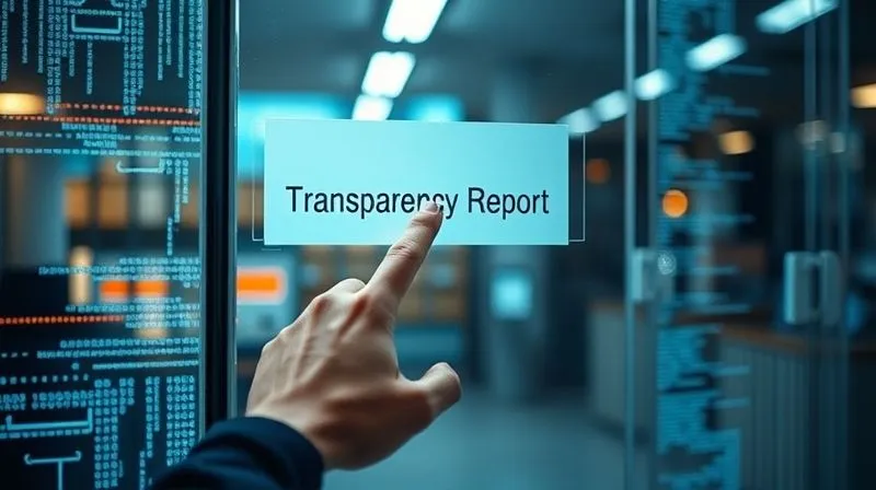 photorealistic, professional photography, 8K, cinematic lighting, sharp focus, depth of field, shot on a high-end DSLR, a transparent glass wall with digital data flowing through it, a hand pointing to a section labeled 'Transparency Report', conveying openness and accountability in a digital environment