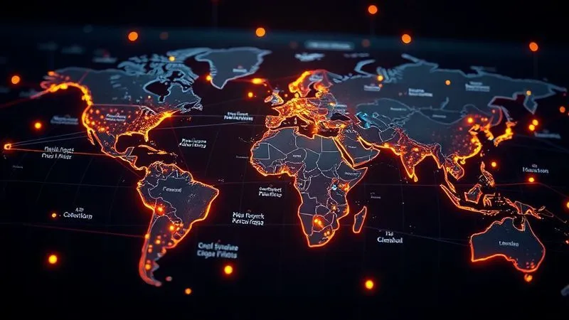 Photorealistic, professional photography, 8K, cinematic lighting, sharp focus, depth of field, shot on a high-end DSLR. A detailed, illuminated world map with glowing lines representing global regulatory pathways and data streams, overlaid with futuristic holographic projections of legal texts and compliance symbols, conveying complex, interconnected regulatory landscape mapping.