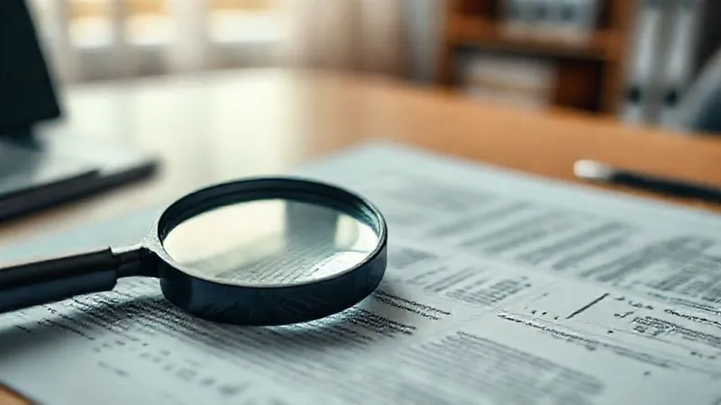 photorealistic, professional photography, 8K, cinematic lighting, sharp focus, depth of field, shot on a high-end DSLR. A close-up of a complex legal document with sections highlighted, with a magnifying glass resting on it, symbolizing intricate details and careful examination. The background is a soft, warm office setting.
