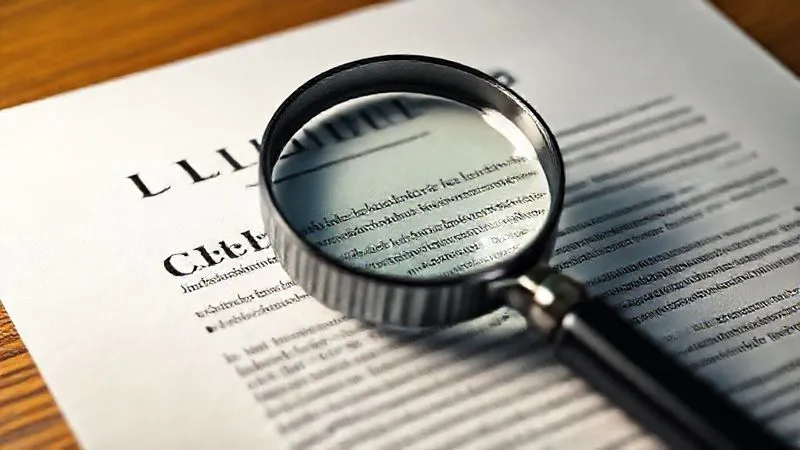 A photorealistic image of a legal document with a magnifying glass over a specific clause, symbolizing detailed examination, cinematic lighting, sharp focus, depth of field, 8K hyper-detailed.