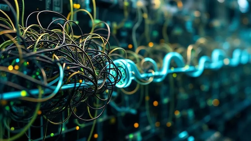 A photorealistic 3D visualization of a complex technical problem represented by tangled, inefficient data streams, and then a clear, elegant software solution streamlining and optimizing the flow into a fast, organized pipeline. Cinematic lighting, sharp focus on the optimized flow, depth of field blurring the background chaos. 8K hyper-detailed, shot on a high-end DSLR.